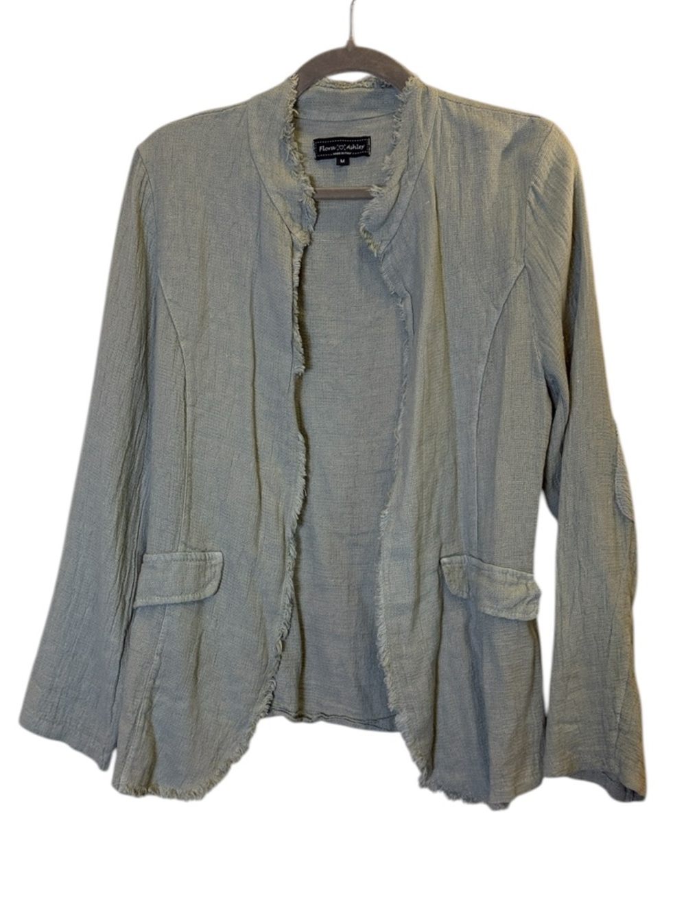 Women's Linen Cotton Lagenlook Casual Blazer with Fun Elbow Patch Sz M